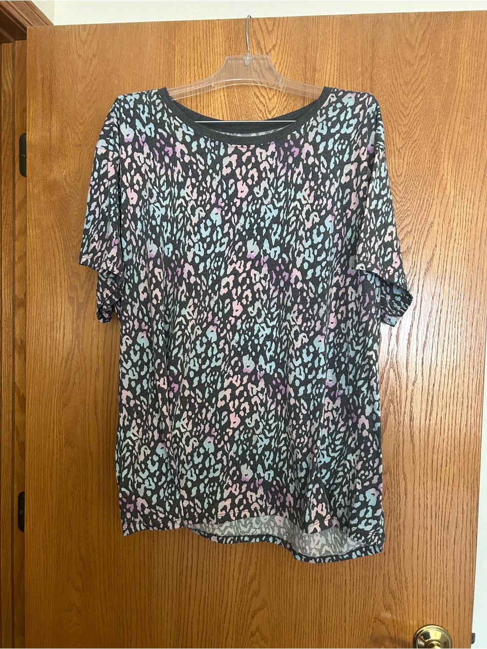 torrid Black Short Sleeve Tee with Pastel Leopard Print